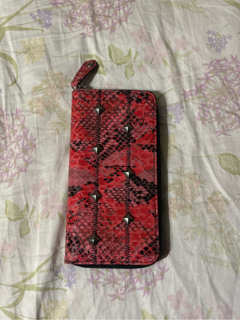 Botkier Red Snake-Print Zip Wallet with Stud Detail